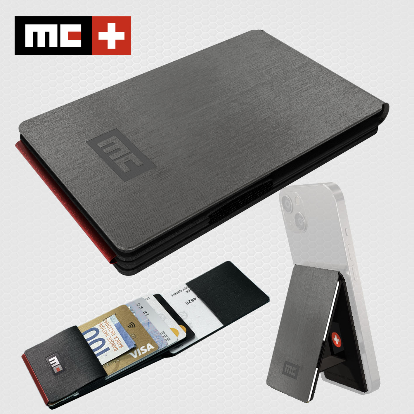 MC Swiss Wallet, brushed titan grey, incl. metal plate + ring