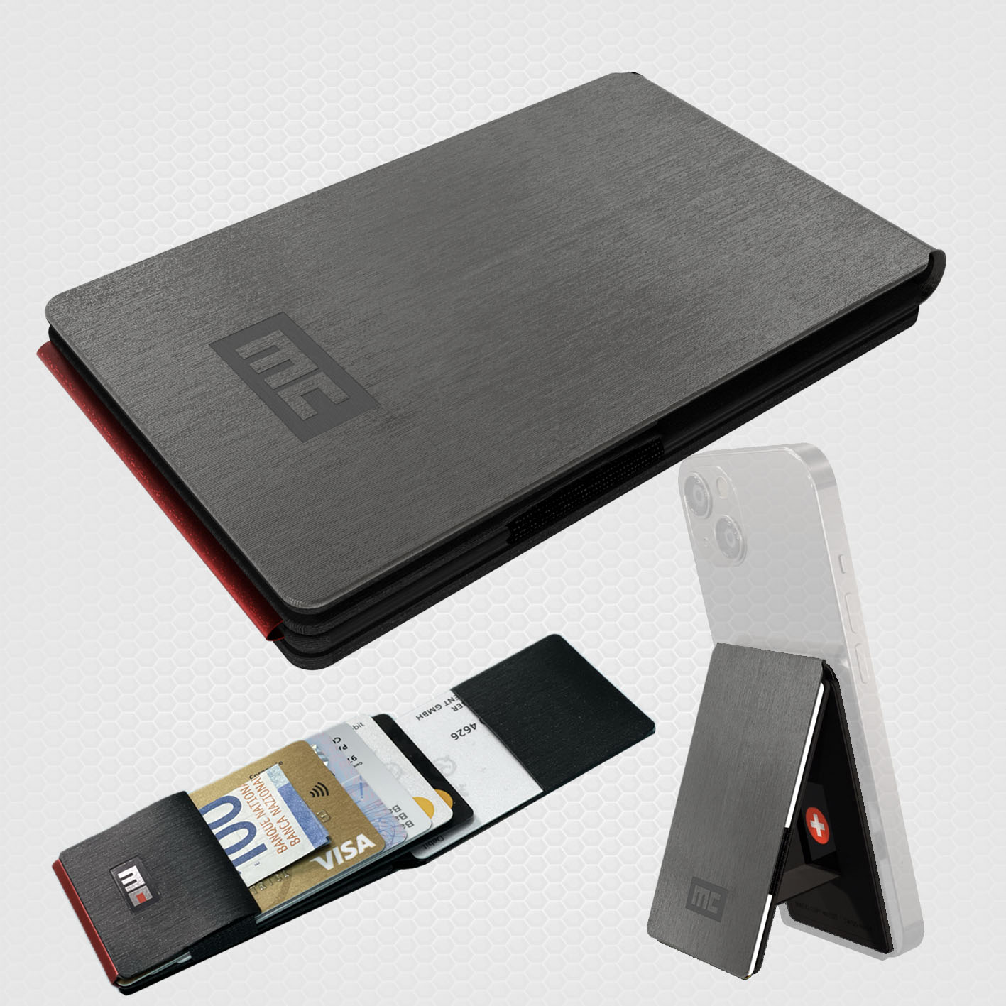 MC Wallet, brushed titan grey, incl. metal plate and ring