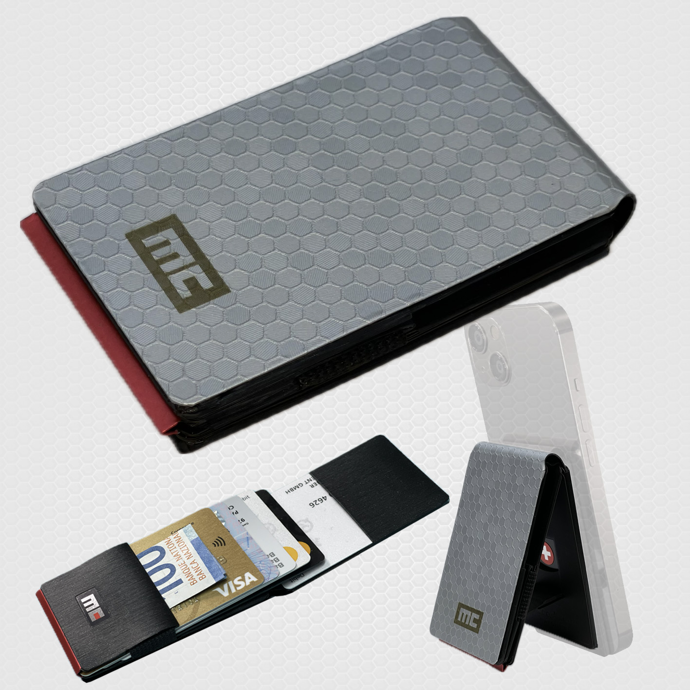 MC Wallet, new carbon silver, incl. metal plate and ring