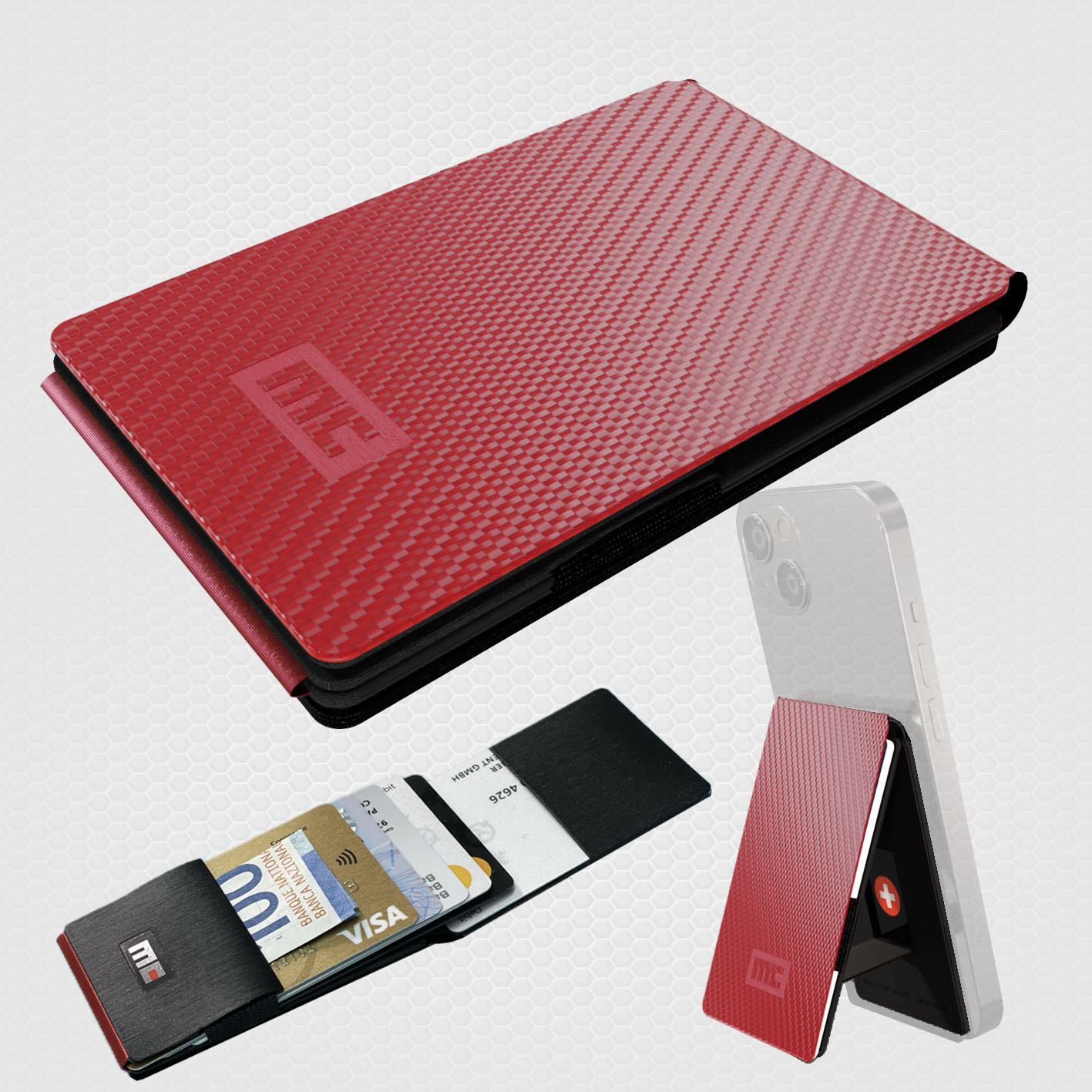 Magic Clip Wallet, carbon red,     incl. metal plate and ring