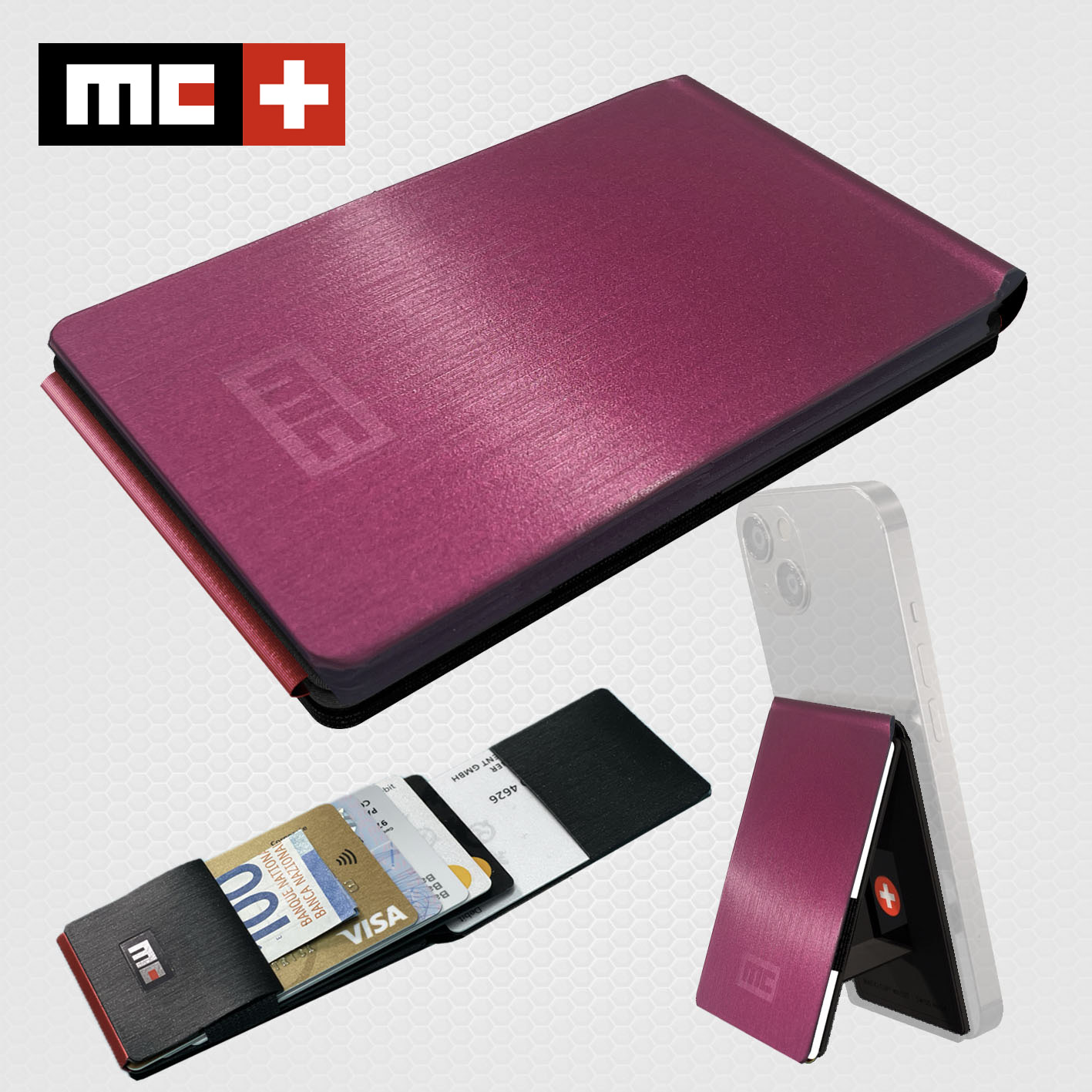 MC Swiss Wallet, brushed pink, incl. metal plate + ring