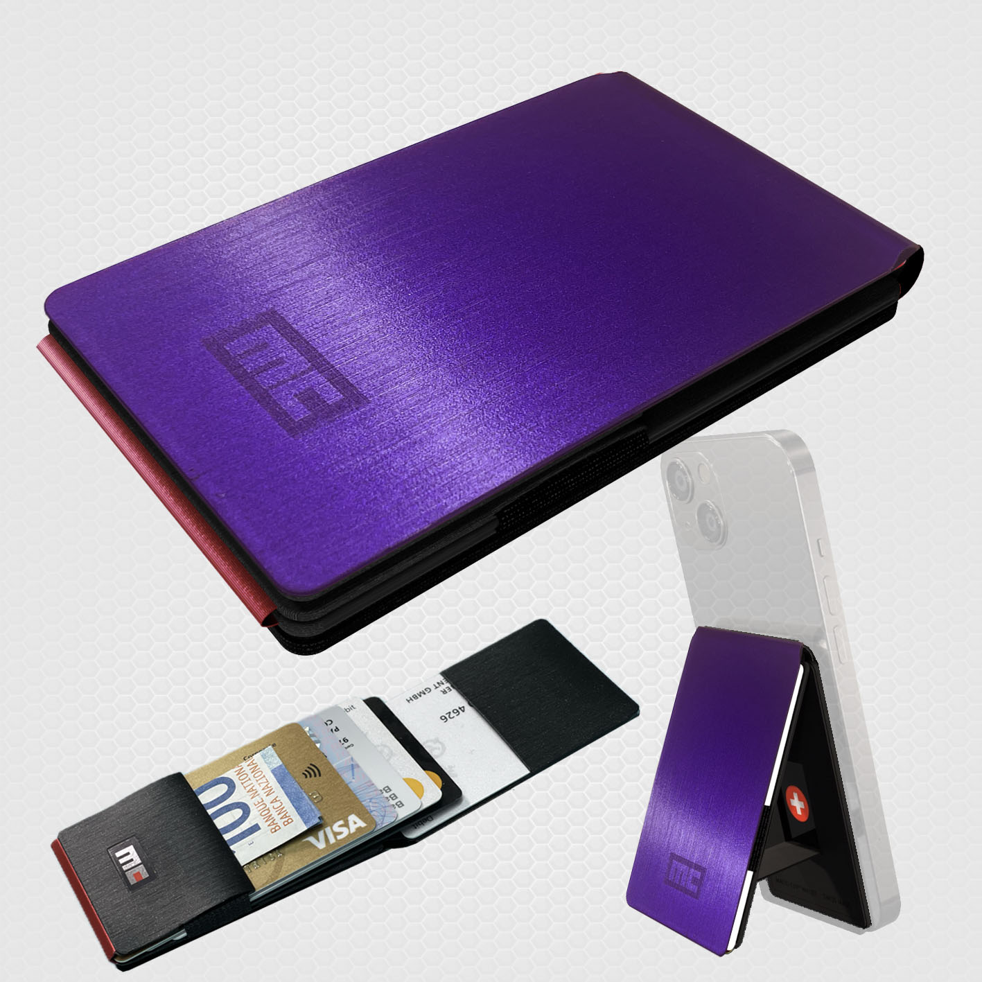 Magic Clip Wallet, brushed violet, incl. metal plate and ring