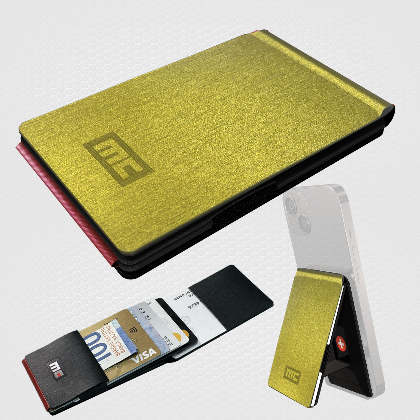 Magic Clip Wallet, brushed yellow, incl. metal plate and ring